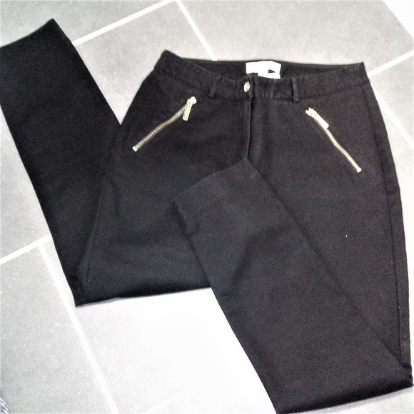 Michael Kors Black Straight Leg Pant Gold Tone Zip - Picture 8 of 8